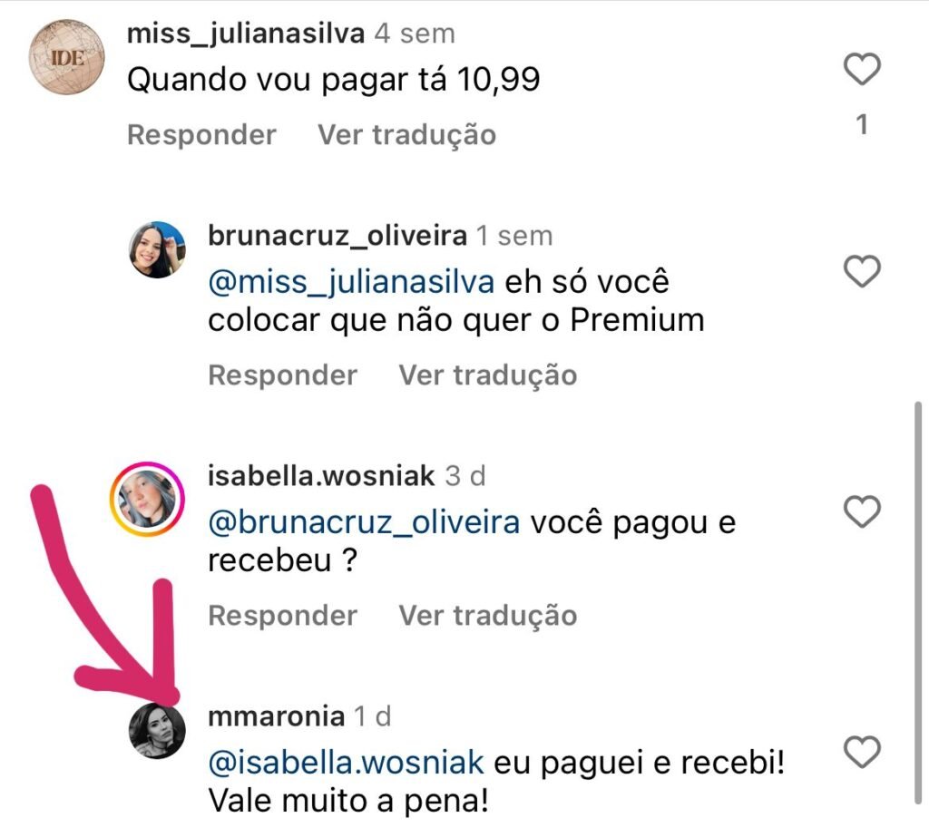 Conversa pública com relato de recebimento do pack